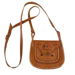 Desert Tan Leather Embossed Camel Shoulder Bag Mini Purse Wallet